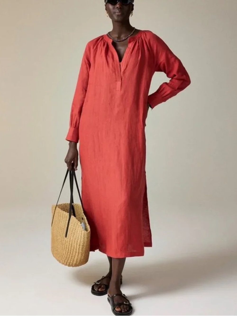 J. Crew Cabana Dress in Linen Red Sand Medium